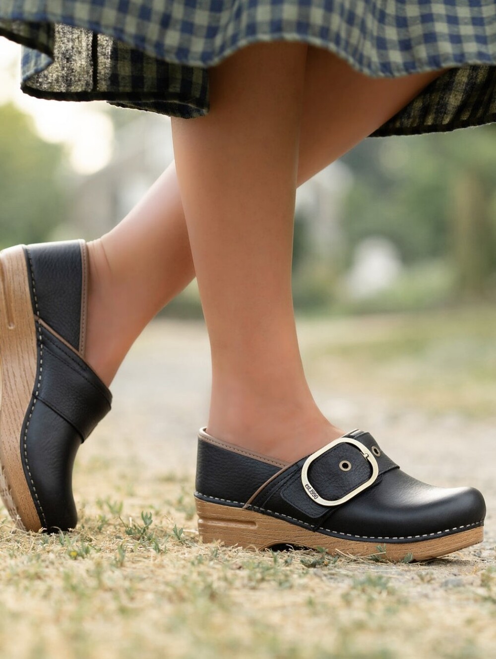 Dansko Pearson Black Leather Clog with Gold Buckle Size 37